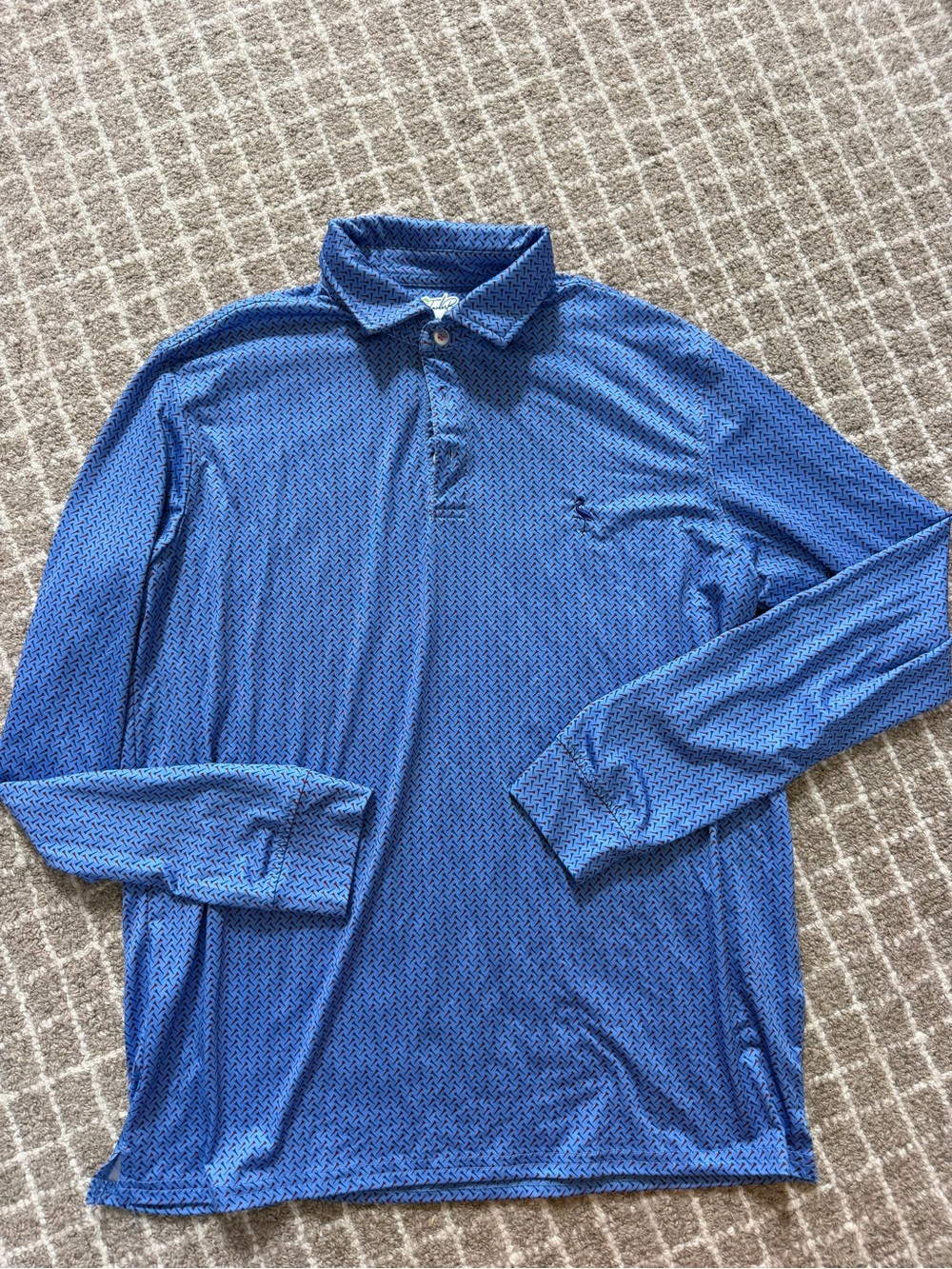 Tailorbyrd Royal Blue Long-Sleeve Polo with Micro Pattern